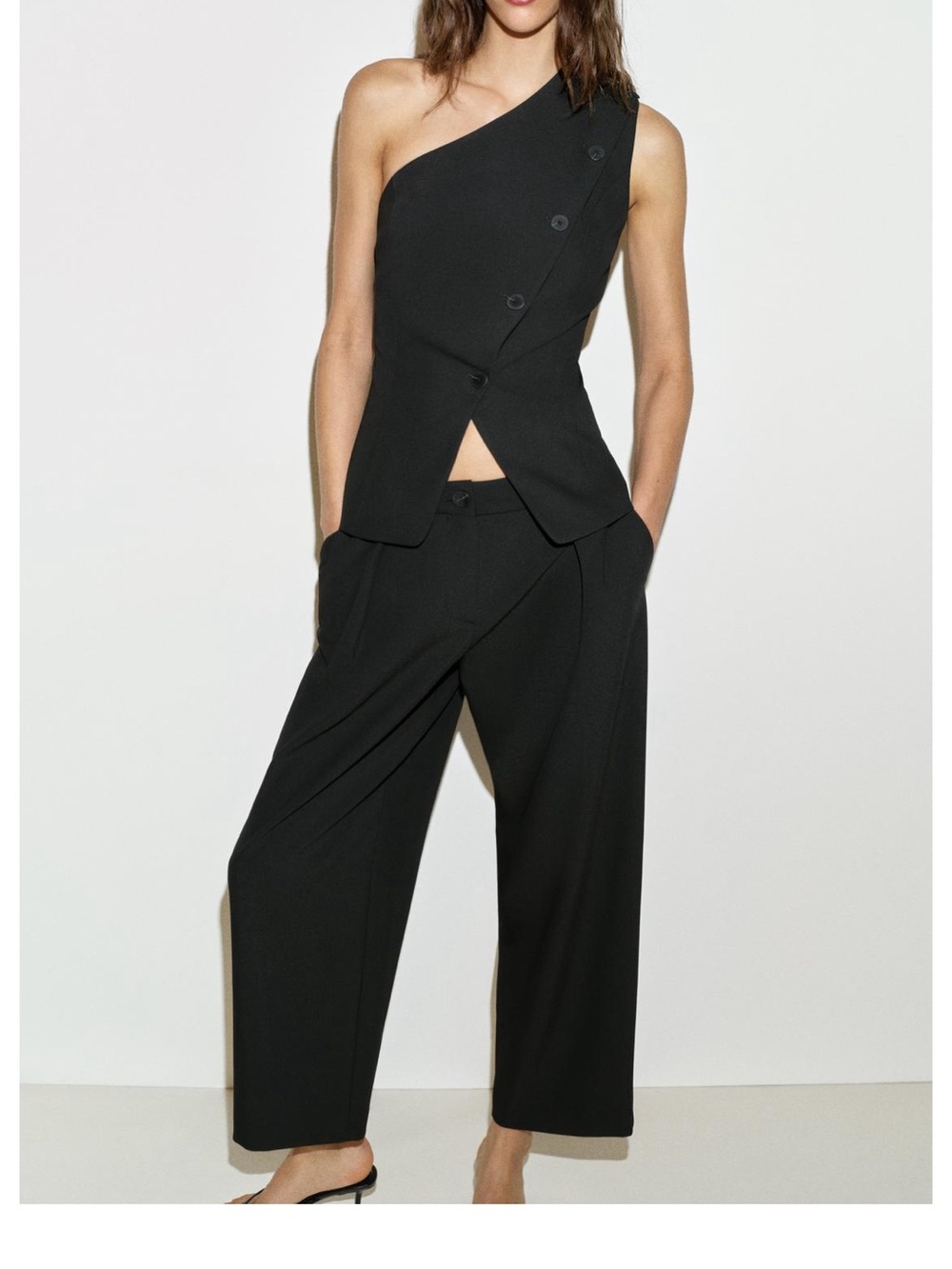 Zara asymmetric button One-Shoulder vest  with Button Detail